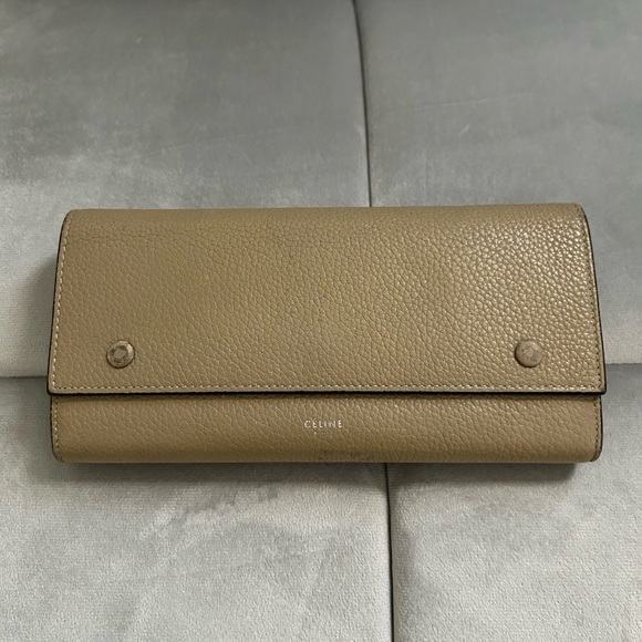 Auth CELINE Large Flap Multifunction Long Wallet Purse Leather Beige Red used - Picture 1 of 12